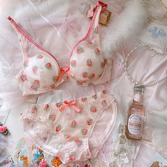 Sheer Strawberry Embellished Kawaii Girly Delicate Soft Girl