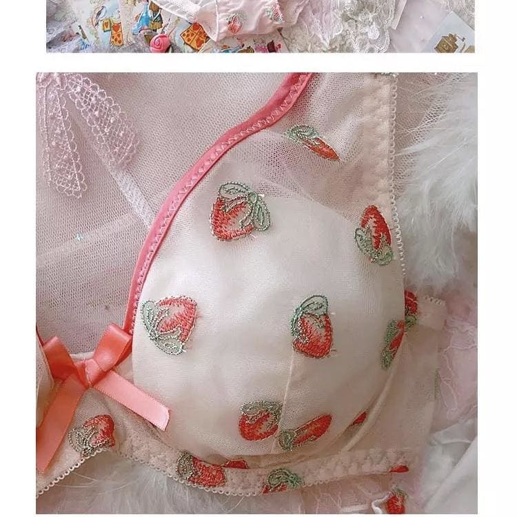 Sheer Strawberry Embellished Kawaii Girly Delicate Soft Girl