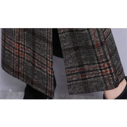 Shelia - Hight Waist Wool Long Plaid Skirt - Skirt