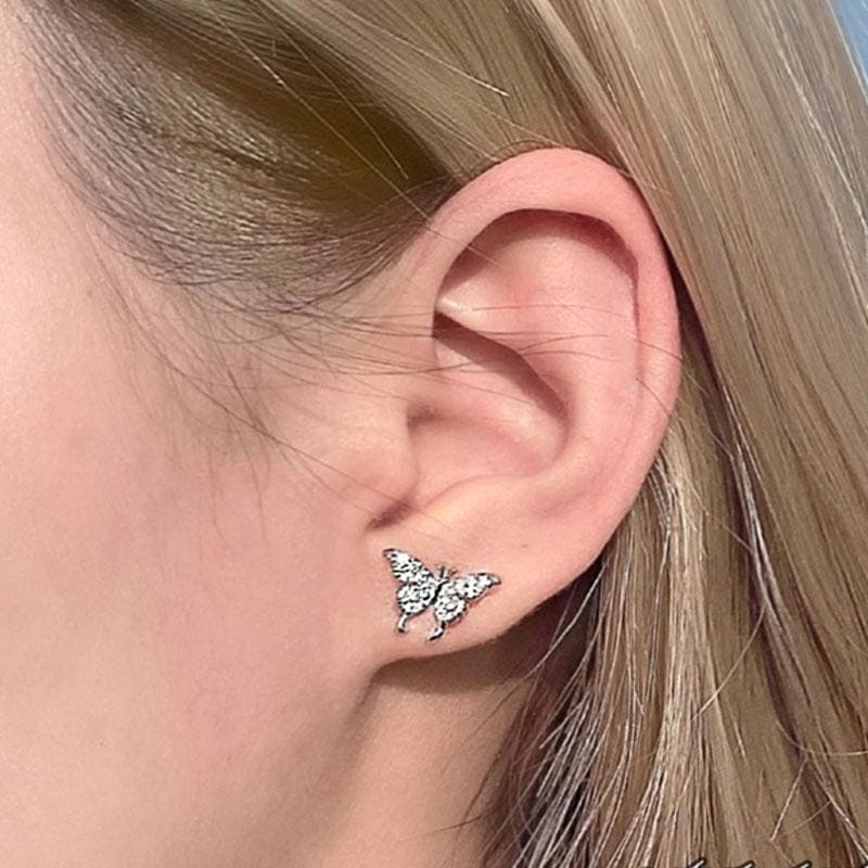 Shiny Minimalist Butterfly Stud Earrings Ear Clip MK15631 - KawaiiMoriStore