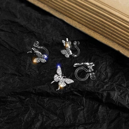 Shiny Minimalist Butterfly Stud Earrings Ear Clip MK15631 - KawaiiMoriStore