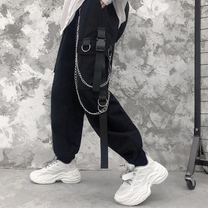 Side Pockets Black White Cargo Harem Pants - pants