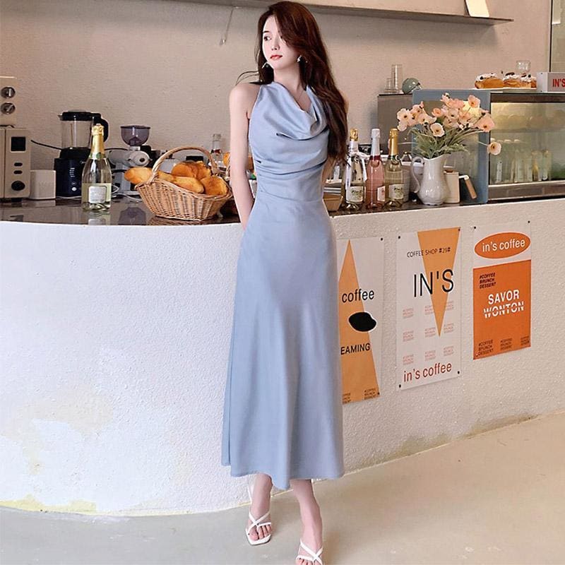 Silky Satin Pleated Midi Dress