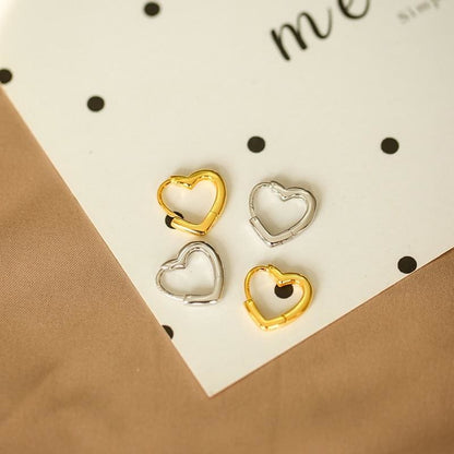 Simple Cute Sweet Heart Buckle Hoop Circle Piercing Earrings MK15678 - KawaiiMoriStore