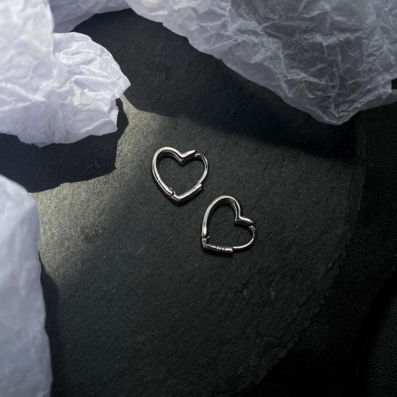 Simple Cute Sweet Heart Buckle Hoop Circle Piercing Earrings MK15678 - KawaiiMoriStore