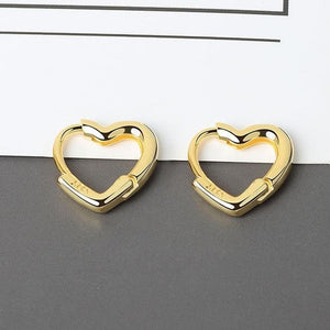 Simple Cute Sweet Heart Buckle Hoop Circle Piercing Earrings MK15678 - KawaiiMoriStore