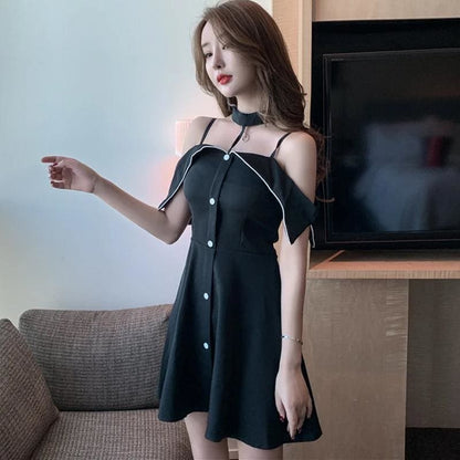 Single-Breasted Mini Dress With Straps