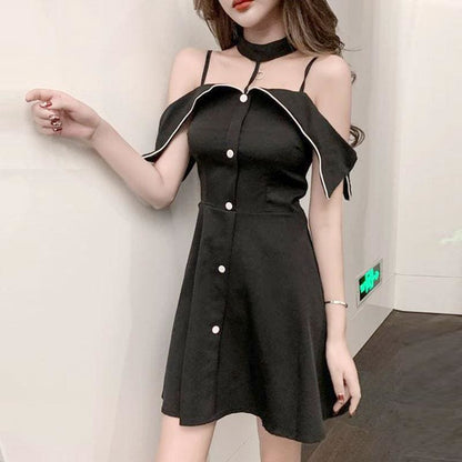 Single-Breasted Mini Dress With Straps