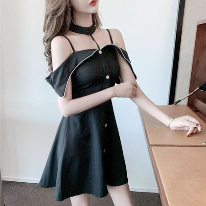 Single-Breasted Mini Dress With Straps