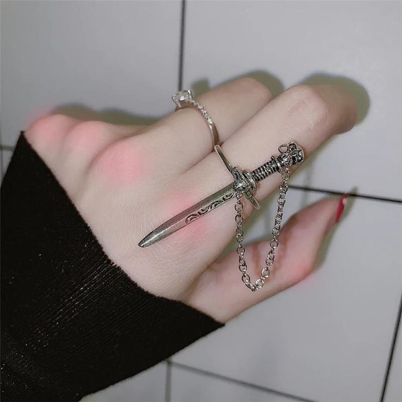 Skull Sword Movable Plug-in Finger Ring MK15862 - KawaiiMoriStore
