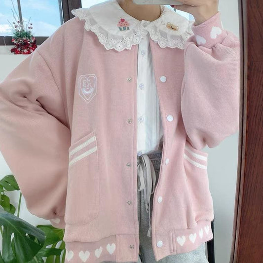 Soft Girl Baseball Jacket Pastel Kawaii Aesthetic - kawaii 