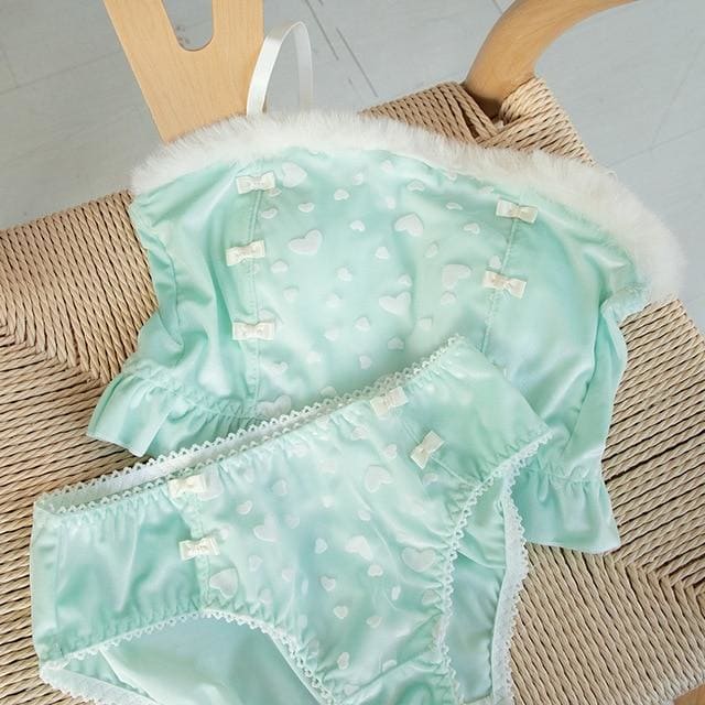 Soft Mint Heart Kawaii Princess Sweet Kawaii Lingerie Set - 