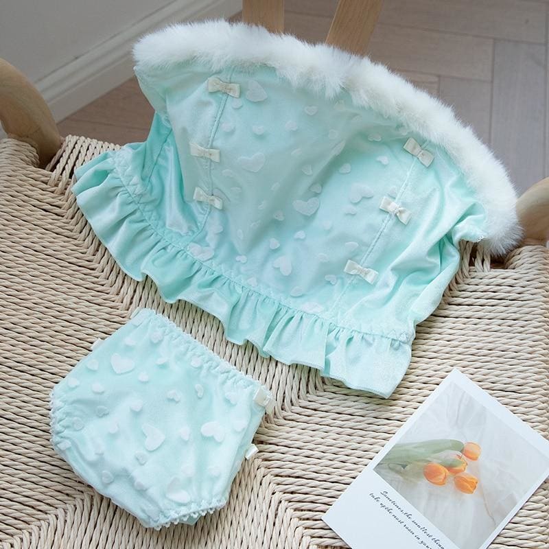 Soft Mint Heart Kawaii Princess Sweet Kawaii Lingerie Set - 