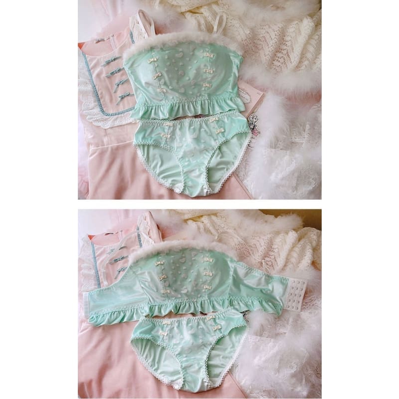 Soft Mint Heart Kawaii Princess Sweet Kawaii Lingerie Set - 