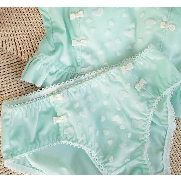 Soft Mint Heart Kawaii Princess Sweet Kawaii Lingerie Set - 