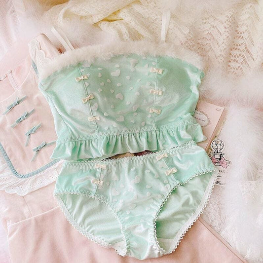 Soft Mint Heart Kawaii Princess Sweet Kawaii Lingerie Set - 