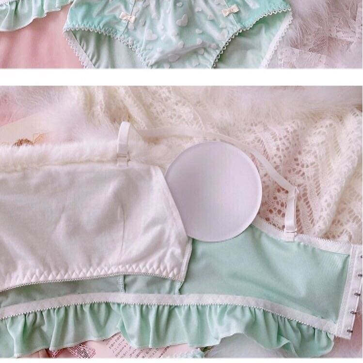 Soft Mint Heart Kawaii Princess Sweet Kawaii Lingerie Set - 