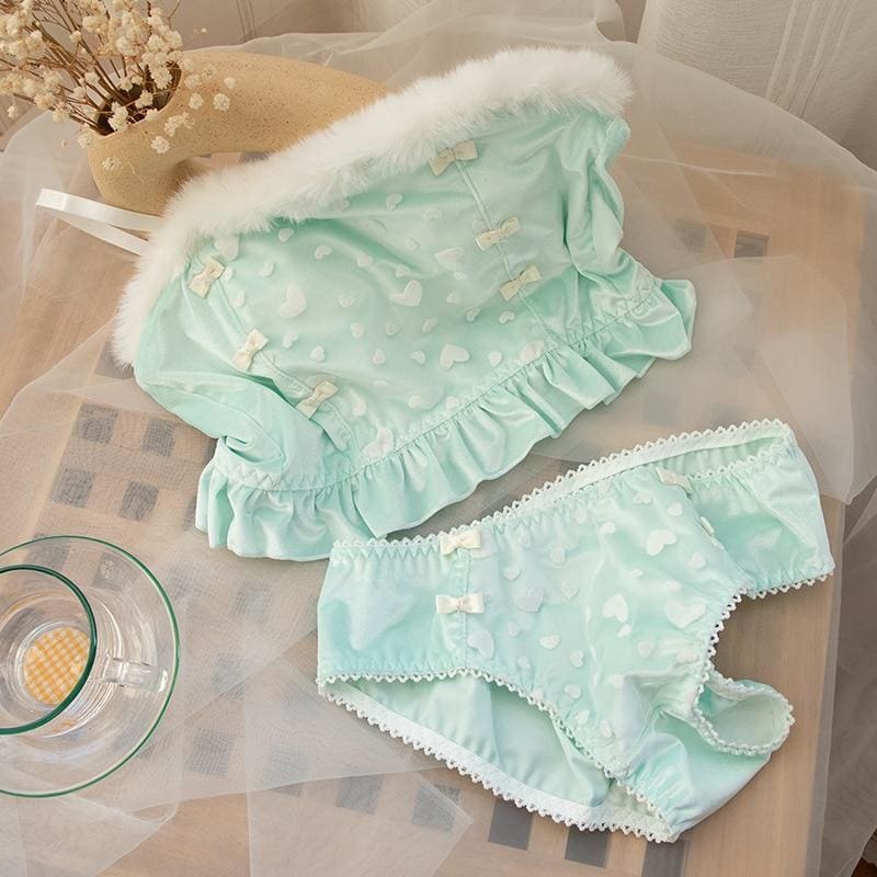 Soft Mint Heart Kawaii Princess Sweet Kawaii Lingerie Set - 