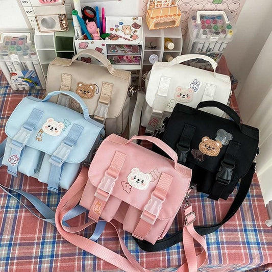 Solid Color Cute Cartoon Sticker Bear Crossbody Bag MK15763 - KawaiiMoriStore