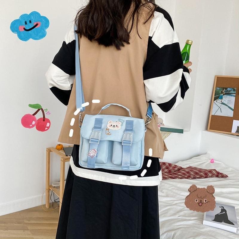 Solid Color Cute Cartoon Sticker Bear Crossbody Bag MK15763 - KawaiiMoriStore