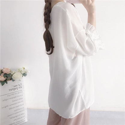 Spring/Summer Comfy Casual Fashion White Top and Blue Pants Set MM1306 - KawaiiMoriStore