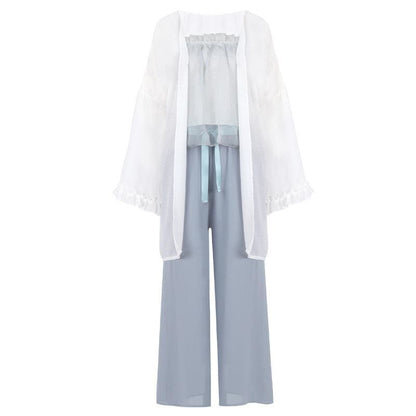 Spring/Summer Comfy Casual Fashion White Top and Blue Pants Set MM1306 - KawaiiMoriStore