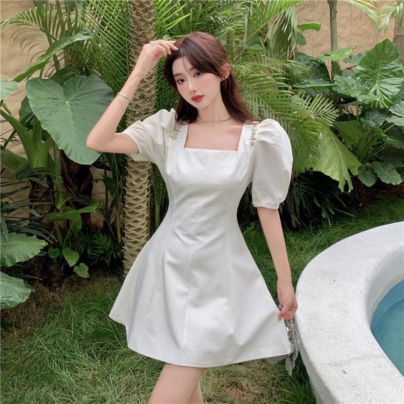 Square Neck Puff Sleeve Mini Dress