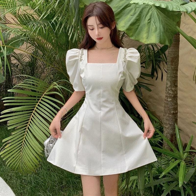 Square Neck Puff Sleeve Mini Dress