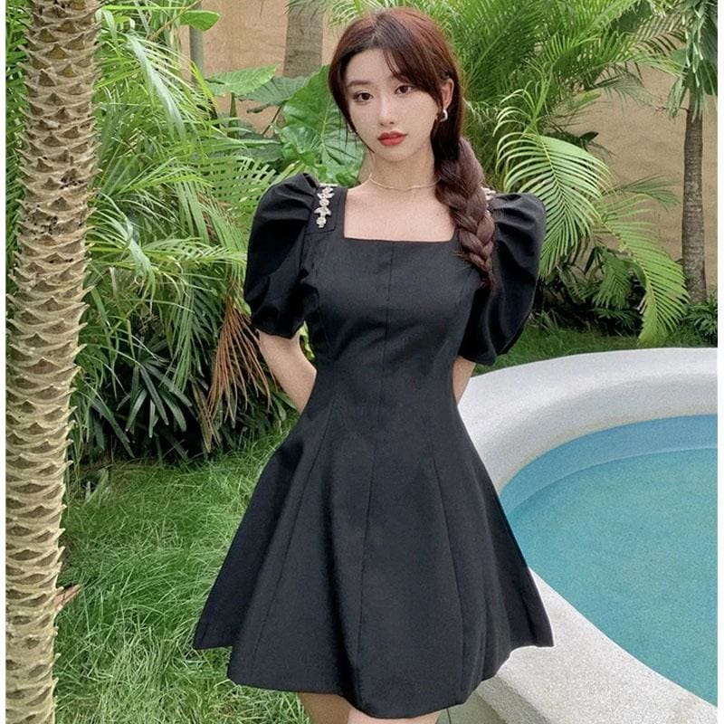 Square Neck Puff Sleeve Mini Dress