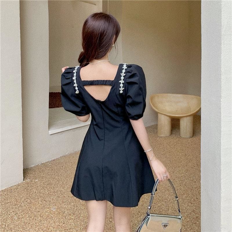 Square Neck Puff Sleeve Mini Dress