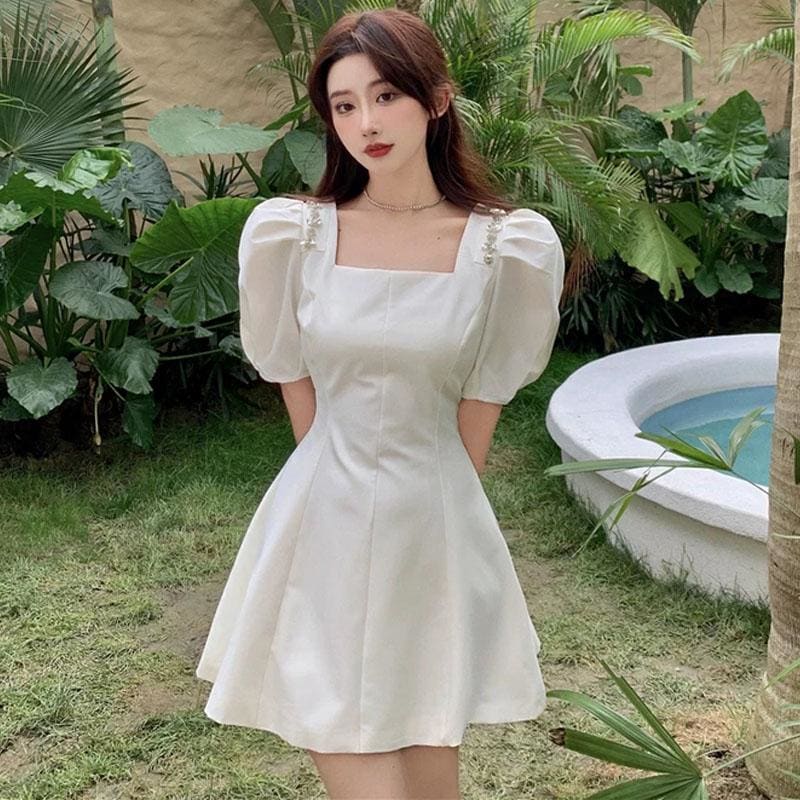 Square Neck Puff Sleeve Mini Dress