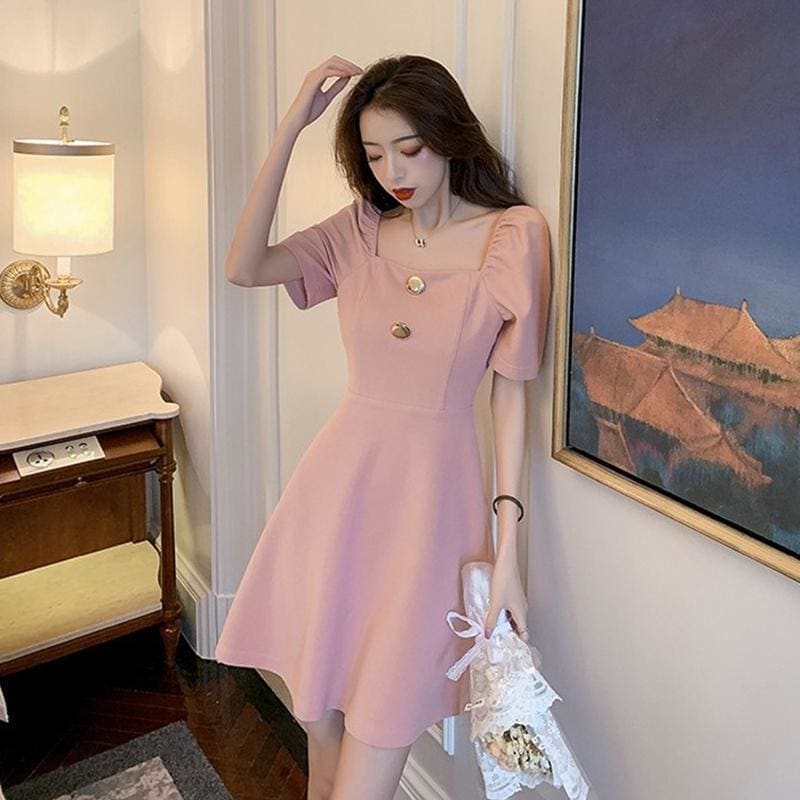 Square Neck Waist Mini Dress