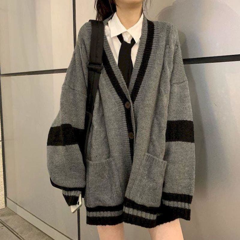 Stella - Dark Academic Style Knit Cardigan Sweater Outfit - 