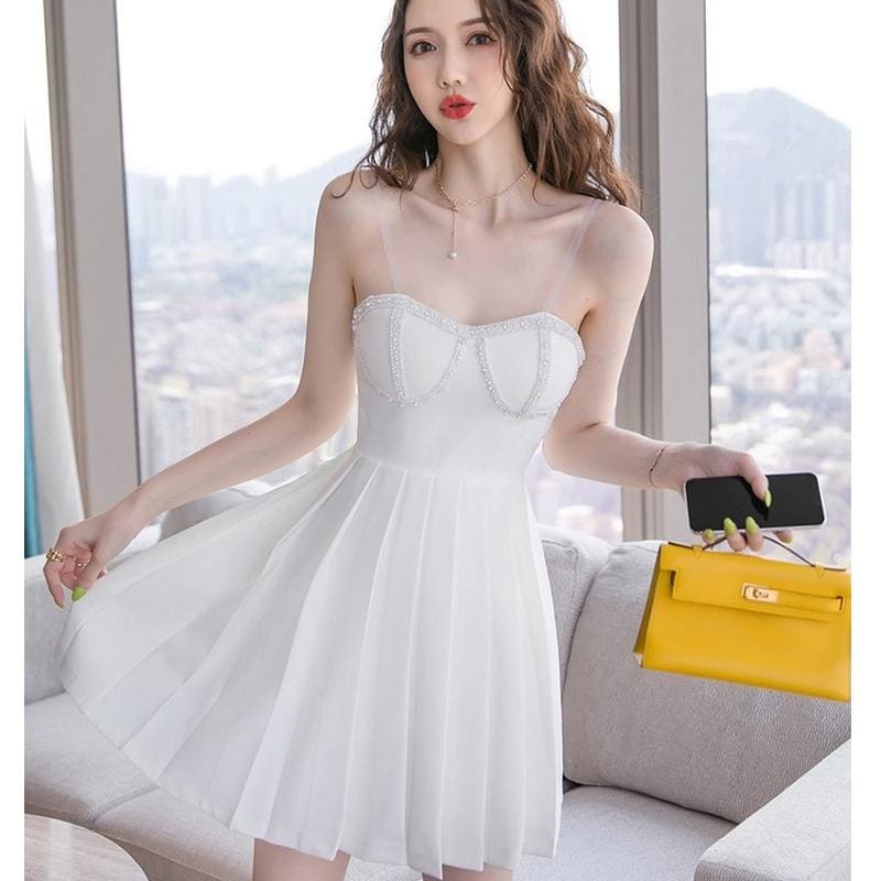 Strapless Tube Top Pleated Mini Dress