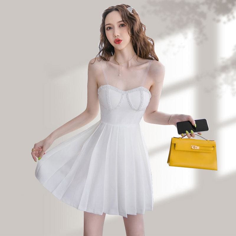 Strapless Tube Top Pleated Mini Dress