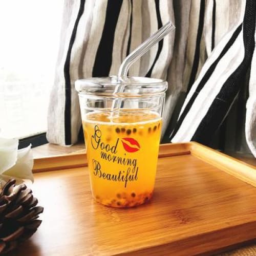 Strawberry Glass Water Cup With Straw MK14883 - KawaiiMoriStore
