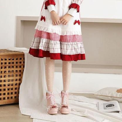 Strawberry Sweetheart Lolita Bows Lace-up Martin Boots MK15256 - KawaiiMoriStore