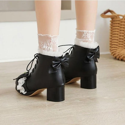 Strawberry Sweetheart Lolita Bows Lace-up Martin Boots MK15256 - KawaiiMoriStore