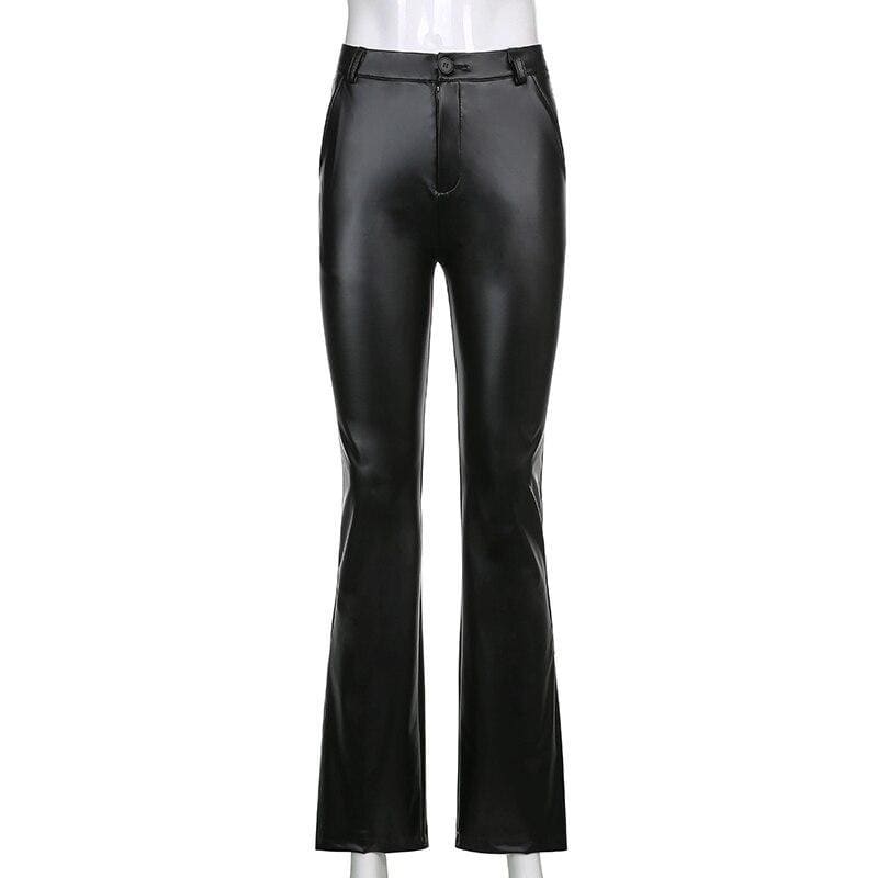 Streetwear Faux Leather Flare Pants - pants