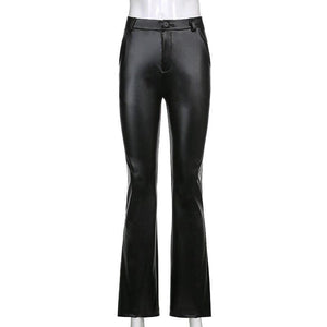 Streetwear Faux Leather Flare Pants - pants