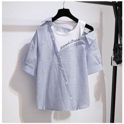 Summer 2 piece Striped Shirt and Shorts Set MK15003 - KawaiiMoriStore