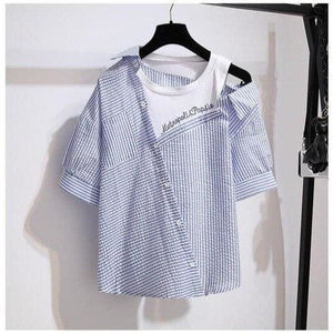 Summer 2 piece Striped Shirt and Shorts Set MK15003 - KawaiiMoriStore