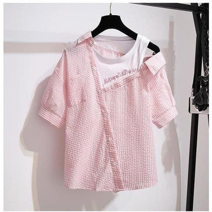 Summer 2 piece Striped Shirt and Shorts Set MK15003 - KawaiiMoriStore