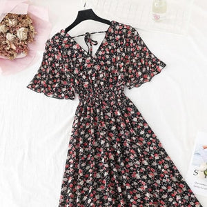 Summer Ruffled Sleeve Floral Print V-neck Dress MM1822 - 
