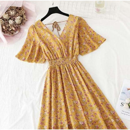 Summer Ruffled Sleeve Floral Print V-neck Dress MM1822 - 