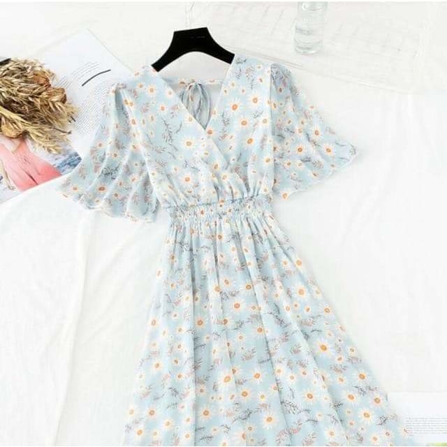 Summer Ruffled Sleeve Floral Print V-neck Dress MM1822 - 