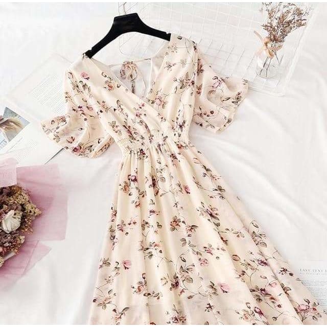 Summer Ruffled Sleeve Floral Print V-neck Dress MM1822 - 