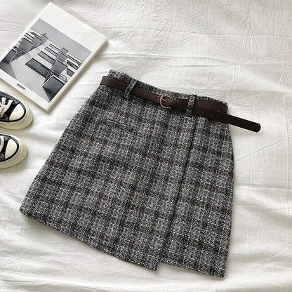 Sweet Autumn - High Waist Plaid A-line Mini Skirt - Skirt