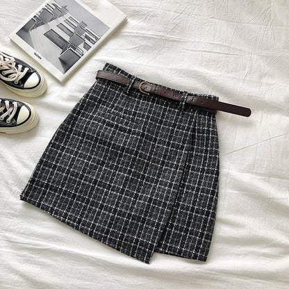 Sweet Autumn - High Waist Plaid A-line Mini Skirt - Skirt