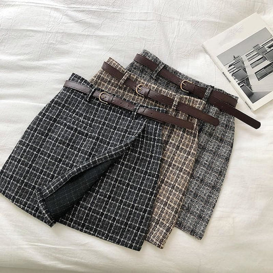 Sweet Autumn - High Waist Plaid A-line Mini Skirt - Skirt